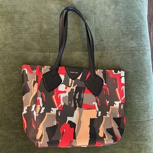 LAST CALL Anne Klein Zip Tote Purse Handbag Abstract Geometric Black Red